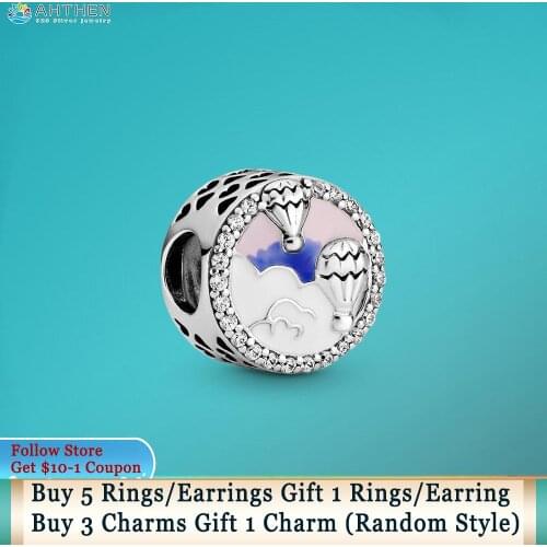 Ahthen 925 Sterling Silver Beads Hot Air Balloon Trip Charms fit Original Pandora Bracelets for Women Jewelry Making Girl Gift