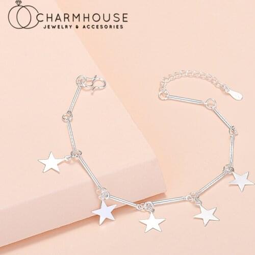 Pure Silver Charm Bracelets For Women Stars Chain Bracelet & Bangles Wristband Pulseira Femme Wedding Jewelry Party Gifts