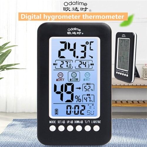 Odatime Multifunction Digital Thermometer Hygrometer Smart Backlight Indoor Electronic Temperature Humidity Meter Clock Alarm