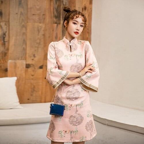 SWEETXUE Improved Cheongsam 2021 New Retro Chinese Style Girl Modern Dress Chic Printing Elegant Qipao