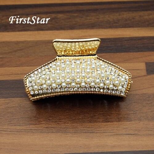 FirstStar Elegant Gold Trendy Pearl Hair Claw Crystal Rhinestone Grab Clip Clamp For Women Girls Hair Jewelry Accessories