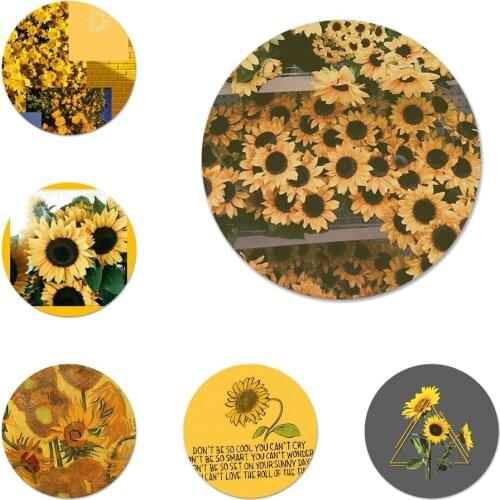 Aesthetics Sunflowers Icons Pins Badge Decoration Brooches Metal Badges For Clothes Backpack Decoration 58mm