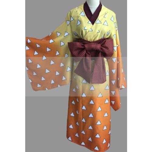 Customize Kimetsu no Yaiba Zenitsu Agatsuma Yoshiwara Zenko Kimono Cosplay Costume Outfit