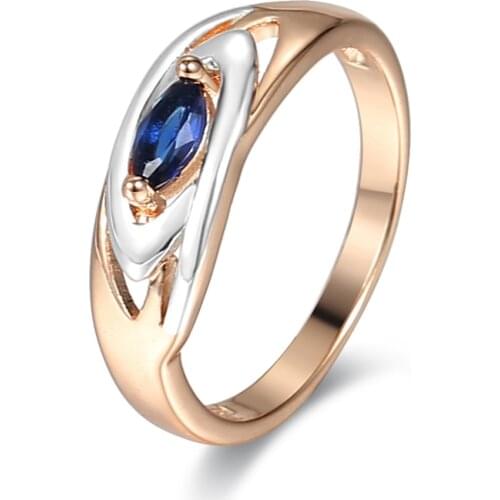 Elegant 6mm Blue Cubic Zircon Stone Band Ring for Women Girls 585 Rose White Gold Rings Engagement Wedding Jewelry GR73