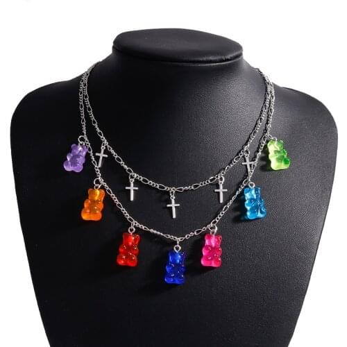 Cross Candy Necklaces Bear Chain Styles Handmade Color Cute Resin Gummy Color Pendant for Women Girl Daily Jewelry Party Layered