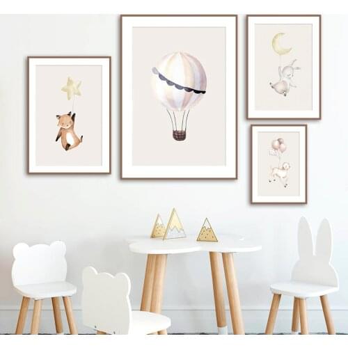 Rabbit Fox Sheep Balloon Star Moon Wall Art Canvas Painting Nordic Posters And Prints Animals Wall Pictures Kids Baby Room Decor