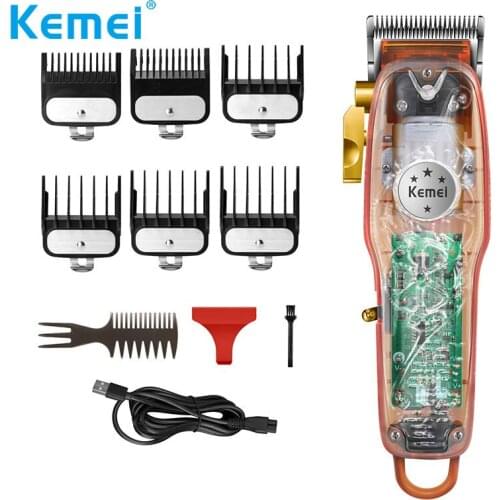 Kemei Hair Clippers for Men Rechargeble Cordless Professional Transparent Cover Hair trimmer for barbers and Stylists