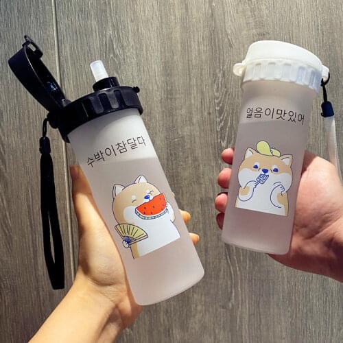 450ml Korean Shiba Inu Frosted Plastic Bottle BPA Free Cartoon Transparent Water Bottles Leak-proof Drinkware Cute Student Cup