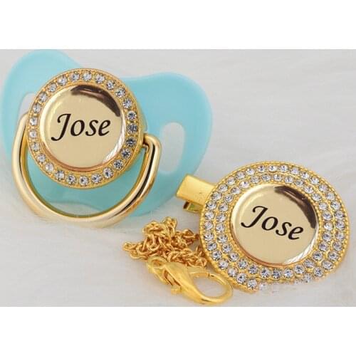 MIYOCAR Personalized any name Mint Green 11 colors bling pacifier and pacifier clip BPA free dummy bling unique design P7