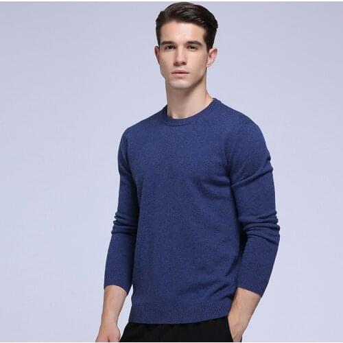 Mens 100% Pure Merino Wool Solid O-Neck Sweater Crew Warm Full Sleeve Pullover