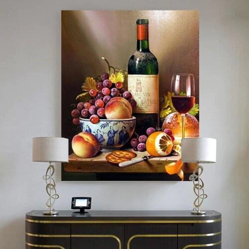 Paint by number art painting by numbers Still life wine bottle fruit wine glass flower biscuit bread art painting living room