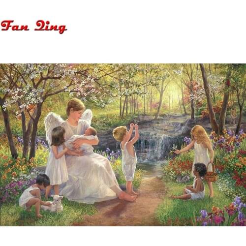 5D DIY Needlework Diamond Embroidery Angel and Children Cross Stitch Kits Pattern Crystal Rhinestone Diamond Painting Wall Decor