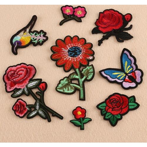 New arrival 10 pcs flowers birds butterflies embroidered Iron On cartoon Patches garment bag Appliques accessory CPAM Shipping