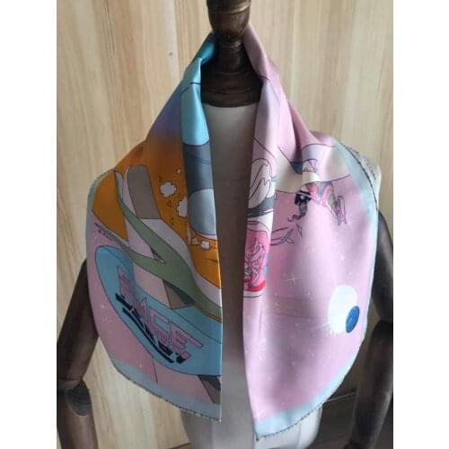2021 new arrival fashion elegant brand pink 100% silk scarf 90*90 cm square shawl twill wrap for women lady girl