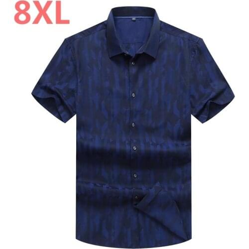 Plus 10XL 8XL 6XL 5XL new summer men shirt casual mens shirt short sleeve thin breathable loose blue shirts men clothes