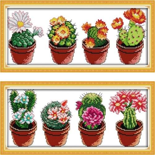 Joy Sunday Beautiful Cactus Chinese Cross Stitch Kits Ecological Cotton Clear Stamped Printed 11 DIY Wedding Decoration For Home