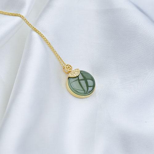 S925 Sterling Silver Natural Hetian Jade Green Jade round Pendant Womens All-Match High-Grade Temperament Ornament