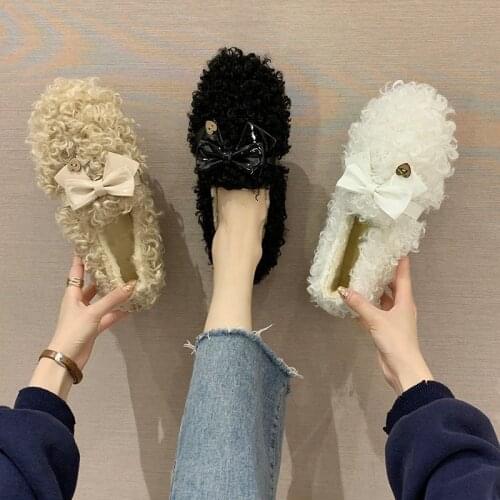 Sweet Bowknot Cotton Boots 2021 New Winter Women Plush Warm Cotton Shoes Student Soft Flat Non-slip Cotton Boots Mom Shoes 35-40