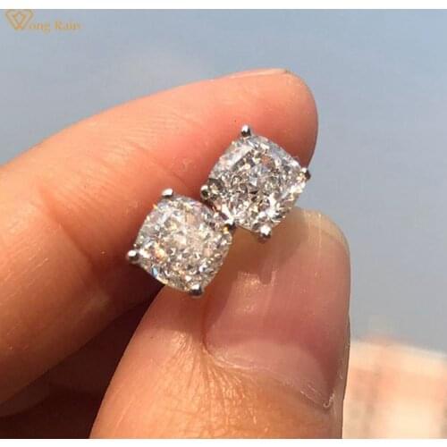 Wong Rain Classic 100% 925 Silver Created Moissanite Gemstone Wedding Engagement Ear Studs Earrings Fine Jewelry Wholesale