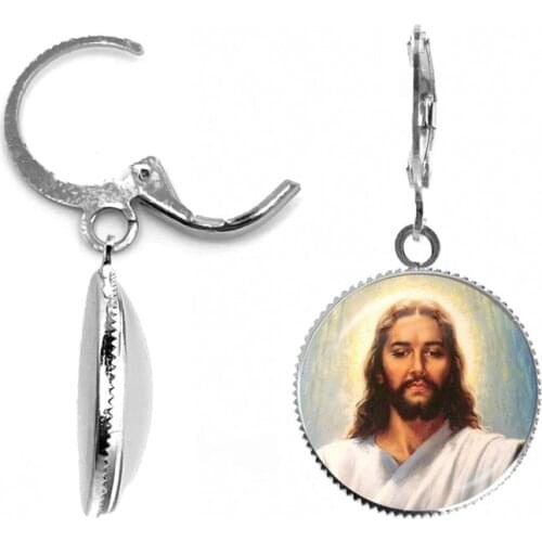New Fashion Blessed Jesus Paintings Dangle Earring Glass Cabochon Dome Sliver Color Jesus Christian Catholic Religious Earrings
