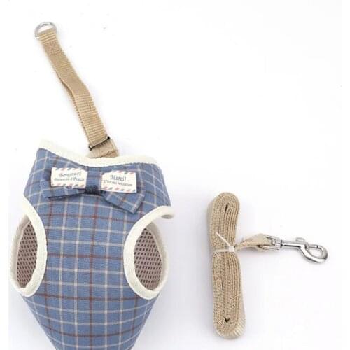 Small Medium Dog Harness Reflective Breathable Chest Strap Plaid Teddy Bichon Pet Clothes Supplies Dog Chain Leash Printed Vest