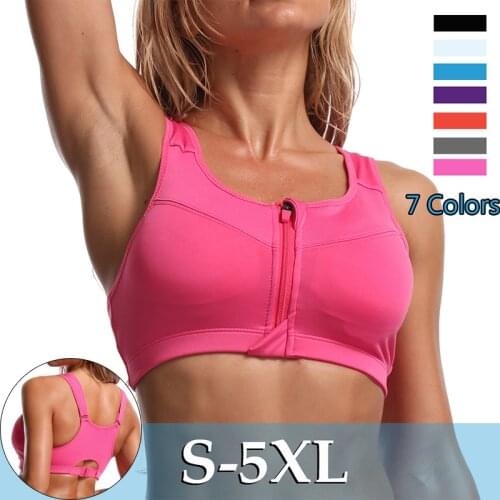 Large Size Front Zipper Sports Bra Without Steel Ring Gathers Yoga Fitness Shockproof Running Ladies Underwear Beauty Vest