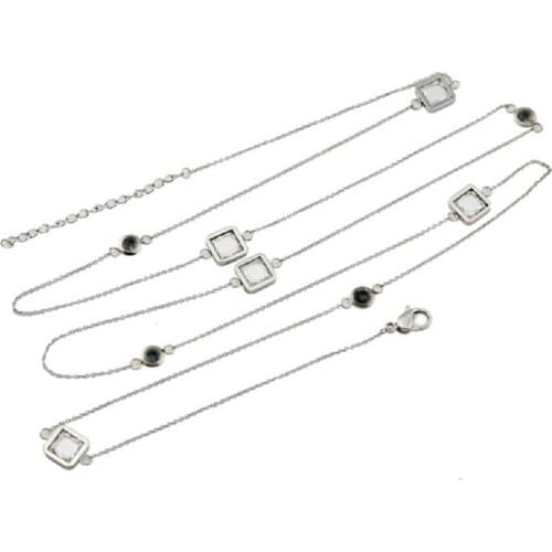 Wollet Jewelry Set Women CZ Stone Resin Chain Charming Magnetic Charm Bracelet Pendant Necklace