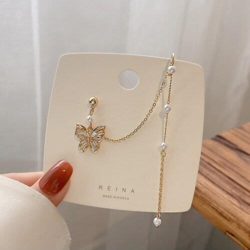 2020 New Trend Shiny Crystal Hollow Butterfly Danlge Earrings Senior Long Tassels Pearl Women Ear hook Earrings Jewelry Elegant