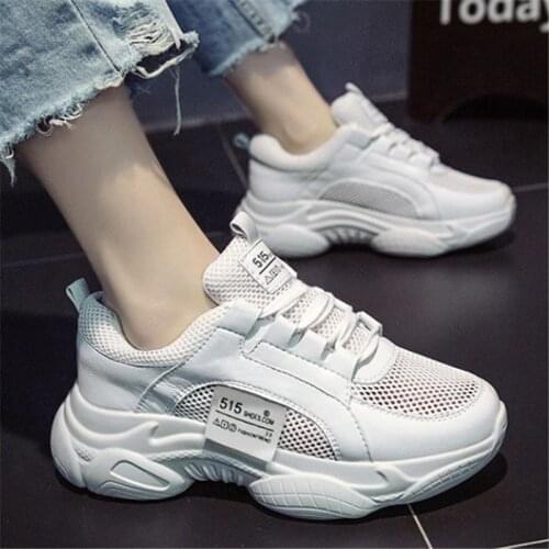 Women Chunky Platform Sneakers 2021 Fashion Lace Up Old Dad Shoes Woman 5cm High Heels Basket Female Casual Shoes White Trainers