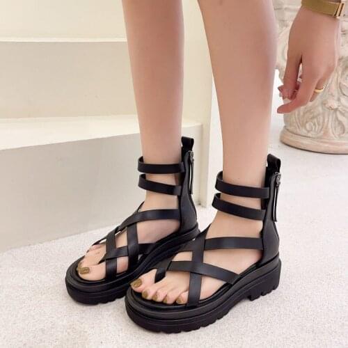 2021 Fashion New Cross Tied Roman Sandals Casual Shoes Solid Colors Summer Sandals Simplicity Thick Bottom Shoes for Women