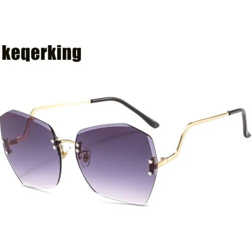 Womens Rimless Sunglasses Ladies Metal Gradient Lens Brown Black Square Sun Glasses Female Accessories Summer