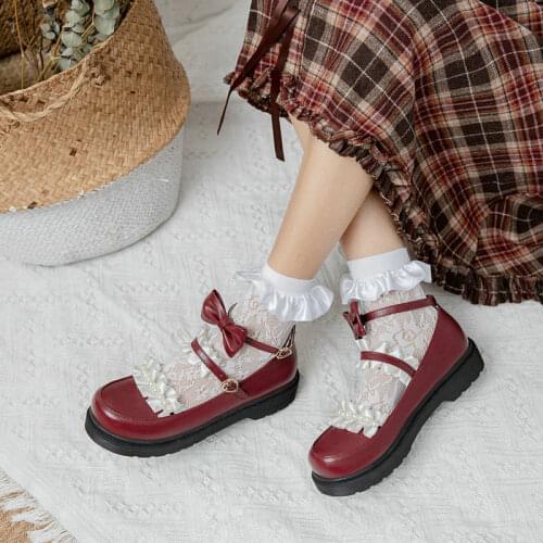 IPPEUM Woman Pumps Japanese Lolita Platform Womens Shoes Cute Bow Round Toe Doll Shoes For Women 2021