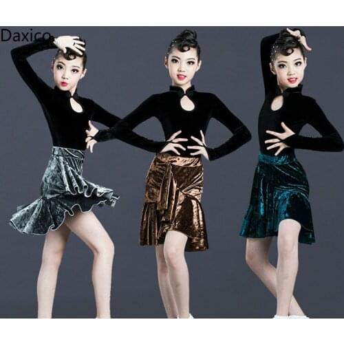 Velvet Latin Dance Dress Girls Winter Kids Professional Tango Salsa Dance Wear Children Ballroom Dancing Dress Stage Competition