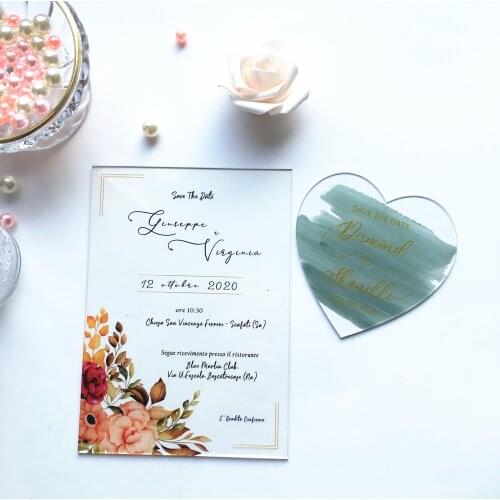 10PCS Free Shipping Love Acrylic Greeting Card Laser Cut Custom Shape Save The Date Invitation Card for Wedding Party Supply