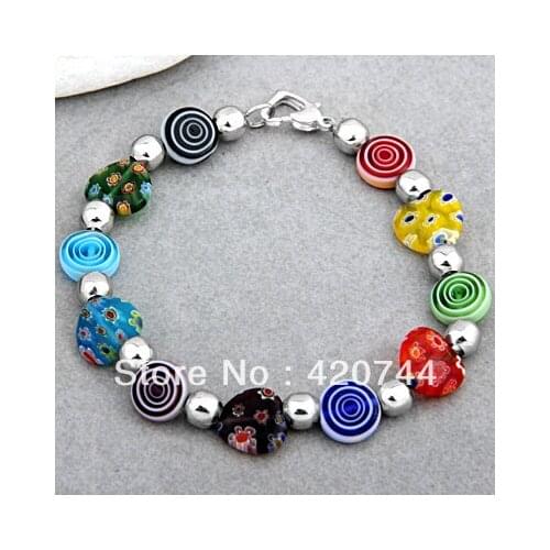 12PCS/Lot Fashion Heart Millefiori, Multicolor Lampwork Glass Murano Bracelet