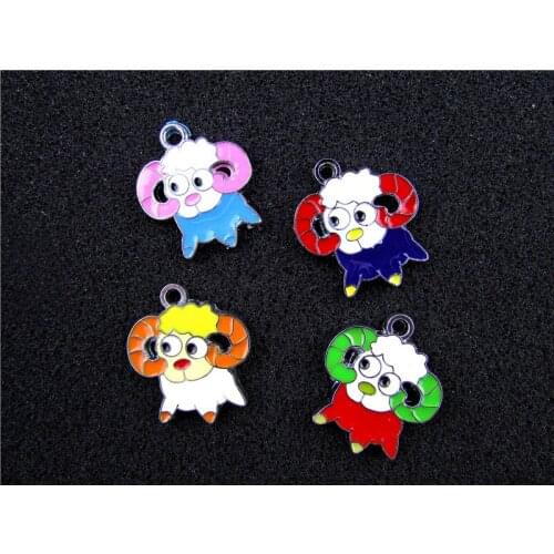 AE722 Mix Color 20Pcs Alloy Metal Enamel Sheep Charms Pendant 25x22mm