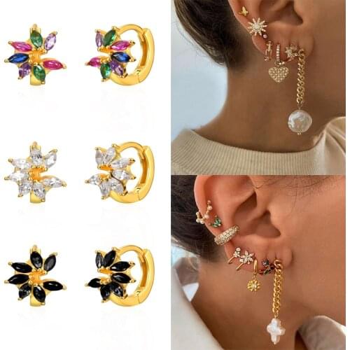 AIDE Colorful 925 Sterling Silver Huggies Earrings For Women Black Zircon Hoop Earrings Piercing Pendientes Gift 2021 Trend CZ