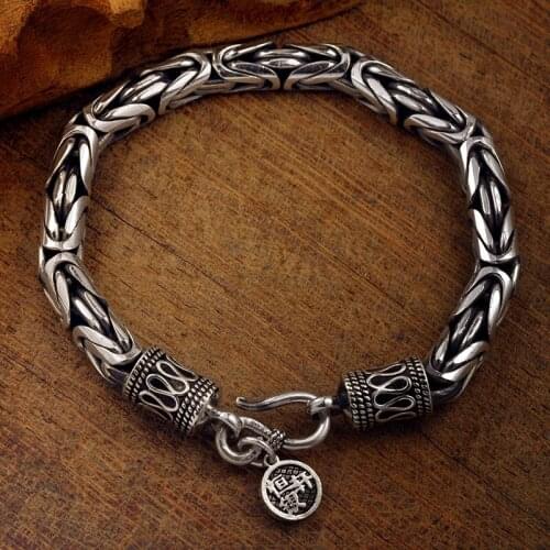 Pure 925 Sterling Silver Bracelet Men Link Chain Peace Lines Corsair Best Gifts Vintage Punk Thai Silver Armband Man Jewelry