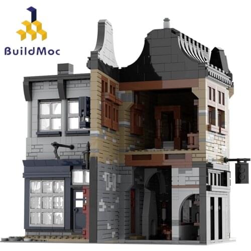 Buildmoc Diagoned-Alley Magic Castle Broken Cauldron Bar & Wizarding Equipment Shop House Building Blocks Toys For ChildrenGifts