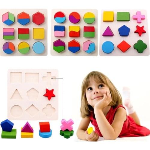 Wooden Geometric Shapes Sorting Math Montessori Puzzle Preschool Learning Educational Game Baby Toddler Toys for Children