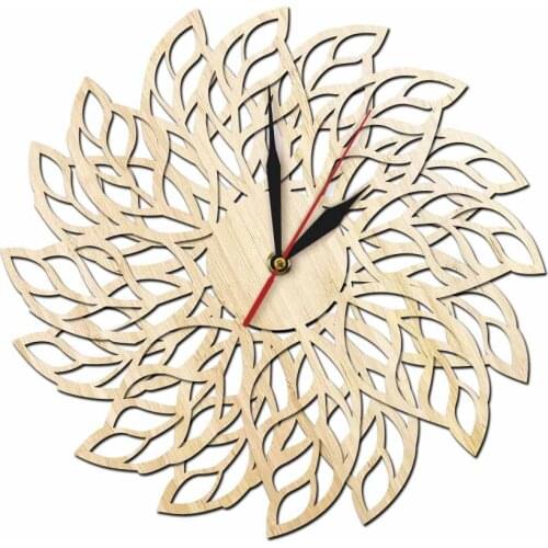 Natural Leaves Shape Forest Wooden Wall Clock Double Layers Engraved Botanical Décor Farmhouse Style Silent Non Ticking Watch