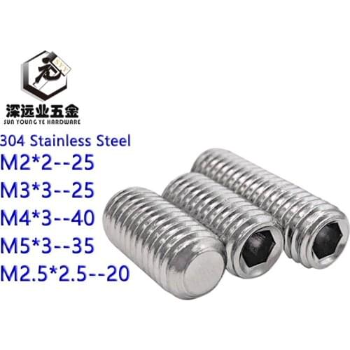 DIN913 Set Screws M2 M2.5 M3 M4 M5 304 Stainless Steel GB77 Thread Grub Screws Flat Point Hexagon Socket Set Screws Headless