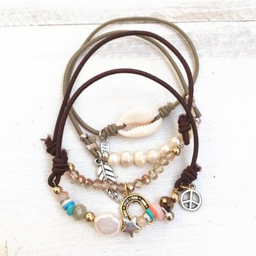 Dongmu jewellery handmade bohemian exaggerated fashion combination beaded elastic crystal ladies bracelet shell tassel