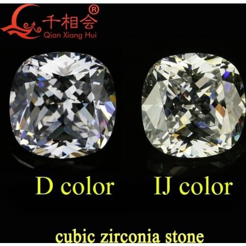 Cushion shape IJ yellowish white color for cubic zirconia loose CZ stone made by Qianxiang Hui 10pcs per bag