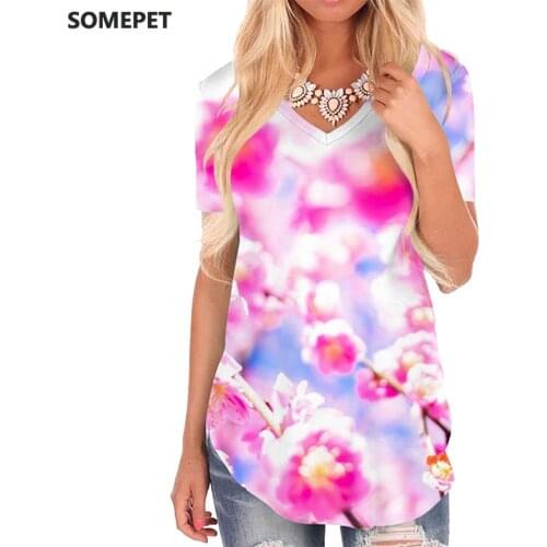 SOMEPET Beautiful T Shirt Women Flowers Funny T shirts Plant V-neck Tshirt Landscape Shirt Print Womens Clothing Punk Rock
