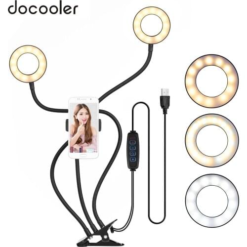 Clip-On Mini USB Ring Light Fill-in Lamp Dual Lights 3 Lighting Modes Dimmable for Live Streaming Video Online Singing Chatting