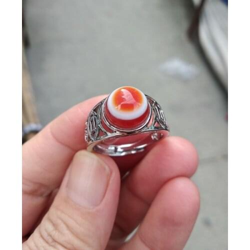 Red Natural Tibetan Dzi Bead eye bead Amulet ring inlay Bead finger ring Very rare