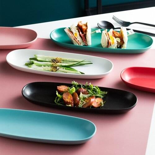 Creative Oval Rectangular Ceramic Plate Home Dim Sum Plate Cuisine Sushi Salad Plate Hotel Tableware
