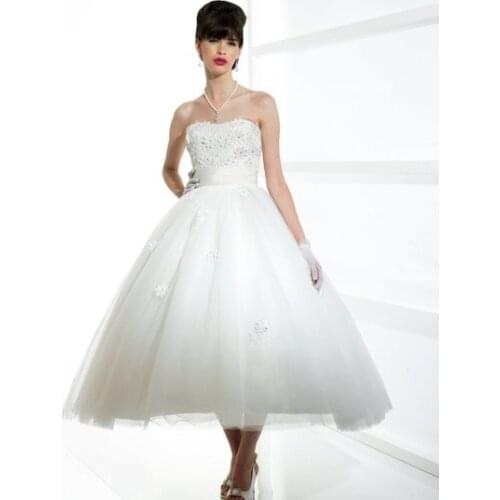 Lace ball gown tea length Soft sweetheart open back natural waist Rhinestone bugle beads Satin sash 2018 bridesmaid dresses