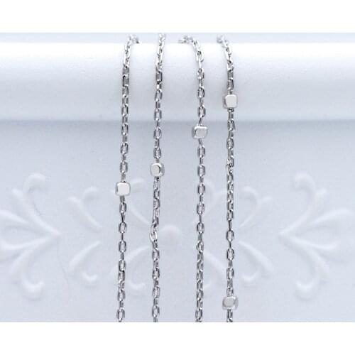 Rhodium plated Brass Beaded Chain, 0.8mm Cable Chain with 1.3mm Cube Beads, For Necklaces Bracelets DIY Jewelry Making Wholesale